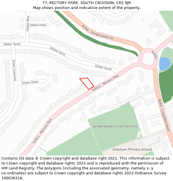 77, RECTORY PARK, SOUTH CROYDON, CR2 9JR: Location map and indicative extent of plot