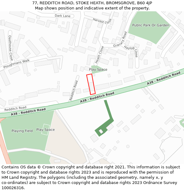 77, REDDITCH ROAD, STOKE HEATH, BROMSGROVE, B60 4JP: Location map and indicative extent of plot