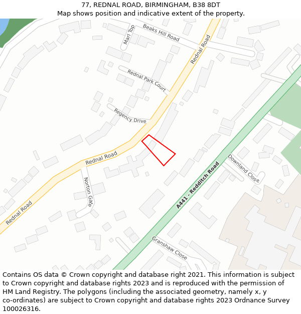 77, REDNAL ROAD, BIRMINGHAM, B38 8DT: Location map and indicative extent of plot