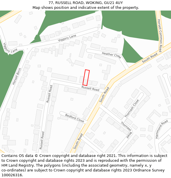 77, RUSSELL ROAD, WOKING, GU21 4UY: Location map and indicative extent of plot