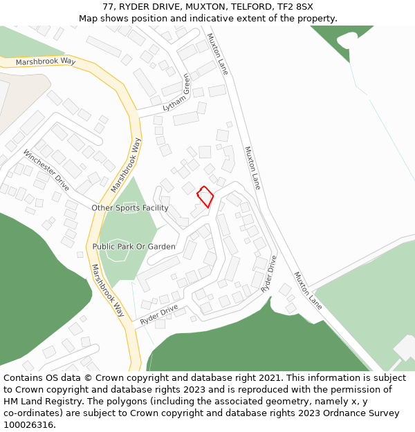 77, RYDER DRIVE, MUXTON, TELFORD, TF2 8SX: Location map and indicative extent of plot