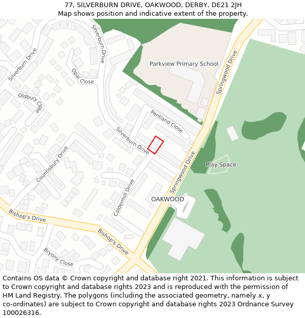 77, SILVERBURN DRIVE, OAKWOOD, DERBY, DE21 2JH: Location map and indicative extent of plot