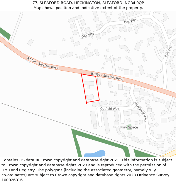 77, SLEAFORD ROAD, HECKINGTON, SLEAFORD, NG34 9QP: Location map and indicative extent of plot