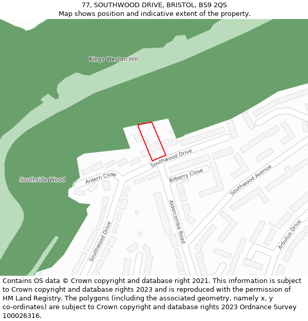 77, SOUTHWOOD DRIVE, BRISTOL, BS9 2QS: Location map and indicative extent of plot