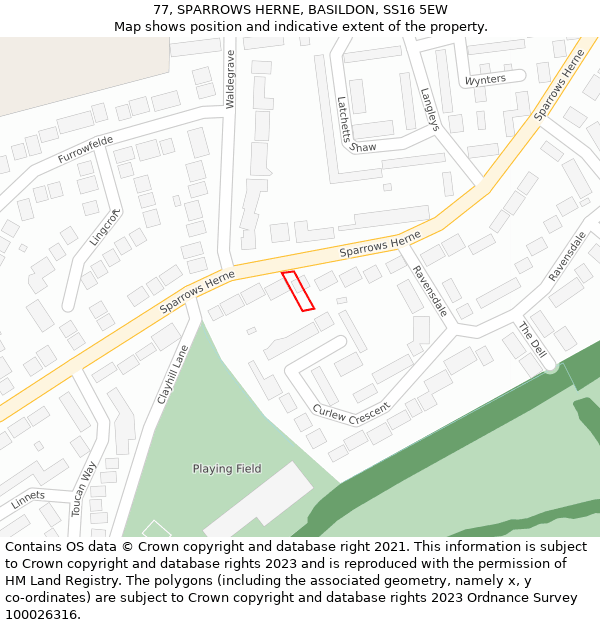 77, SPARROWS HERNE, BASILDON, SS16 5EW: Location map and indicative extent of plot
