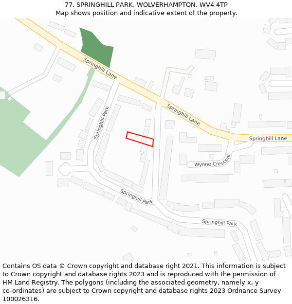 77, SPRINGHILL PARK, WOLVERHAMPTON, WV4 4TP: Location map and indicative extent of plot