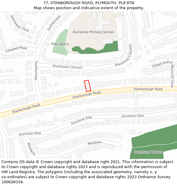 77, STANBOROUGH ROAD, PLYMOUTH, PL9 8TN: Location map and indicative extent of plot
