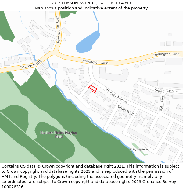 77, STEMSON AVENUE, EXETER, EX4 8FY: Location map and indicative extent of plot