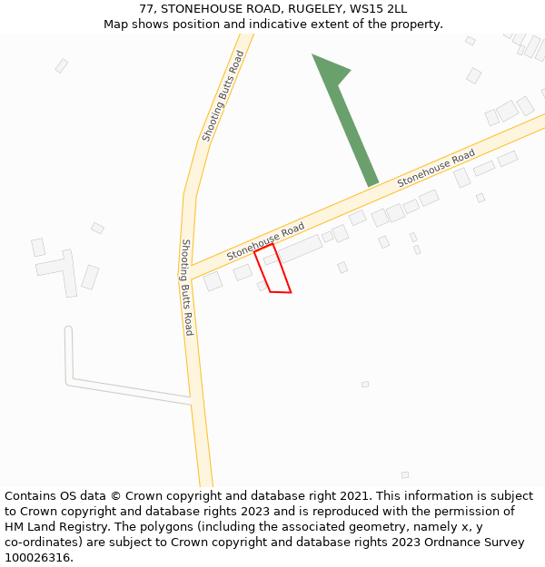 77, STONEHOUSE ROAD, RUGELEY, WS15 2LL: Location map and indicative extent of plot