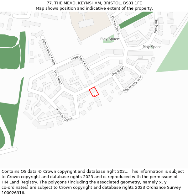 77, THE MEAD, KEYNSHAM, BRISTOL, BS31 1FE: Location map and indicative extent of plot