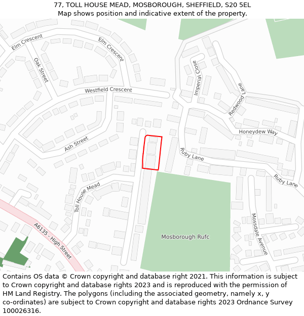 77, TOLL HOUSE MEAD, MOSBOROUGH, SHEFFIELD, S20 5EL: Location map and indicative extent of plot