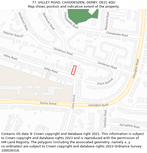 77, VALLEY ROAD, CHADDESDEN, DERBY, DE21 6QU: Location map and indicative extent of plot