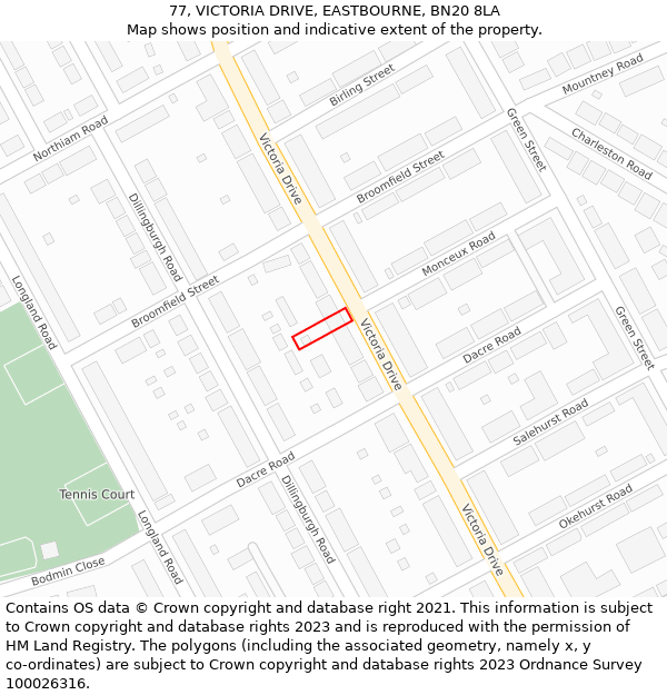 77, VICTORIA DRIVE, EASTBOURNE, BN20 8LA: Location map and indicative extent of plot
