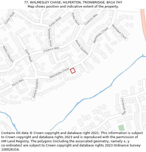 77, WALMESLEY CHASE, HILPERTON, TROWBRIDGE, BA14 7HY: Location map and indicative extent of plot