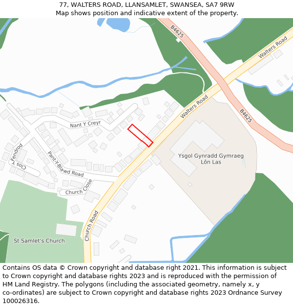 77, WALTERS ROAD, LLANSAMLET, SWANSEA, SA7 9RW: Location map and indicative extent of plot