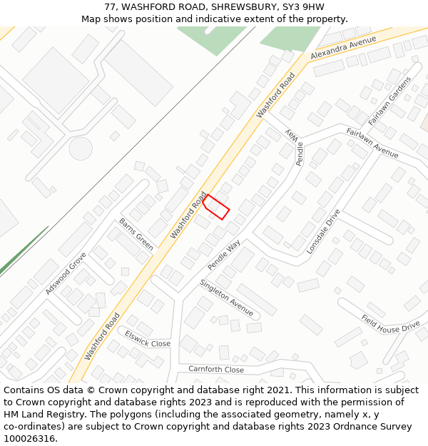 77, WASHFORD ROAD, SHREWSBURY, SY3 9HW: Location map and indicative extent of plot