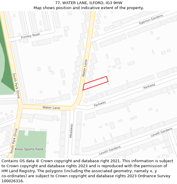 77, WATER LANE, ILFORD, IG3 9HW: Location map and indicative extent of plot