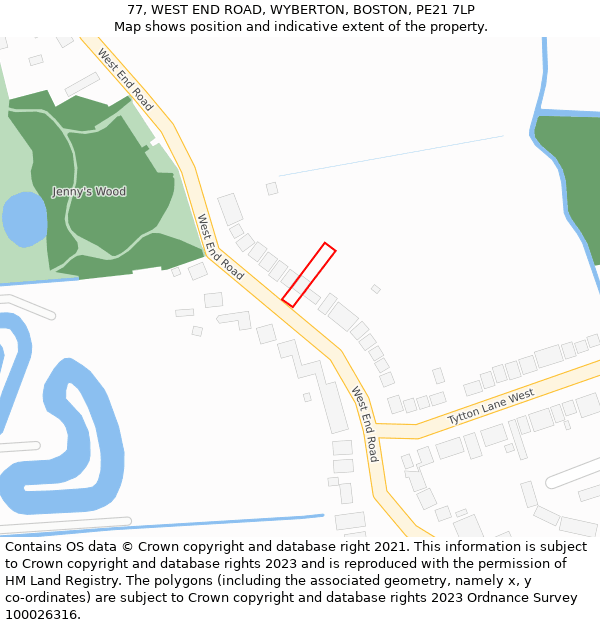 77, WEST END ROAD, WYBERTON, BOSTON, PE21 7LP: Location map and indicative extent of plot
