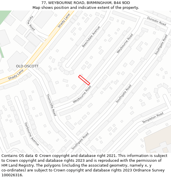 77, WEYBOURNE ROAD, BIRMINGHAM, B44 9DD: Location map and indicative extent of plot