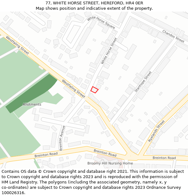 77, WHITE HORSE STREET, HEREFORD, HR4 0ER: Location map and indicative extent of plot