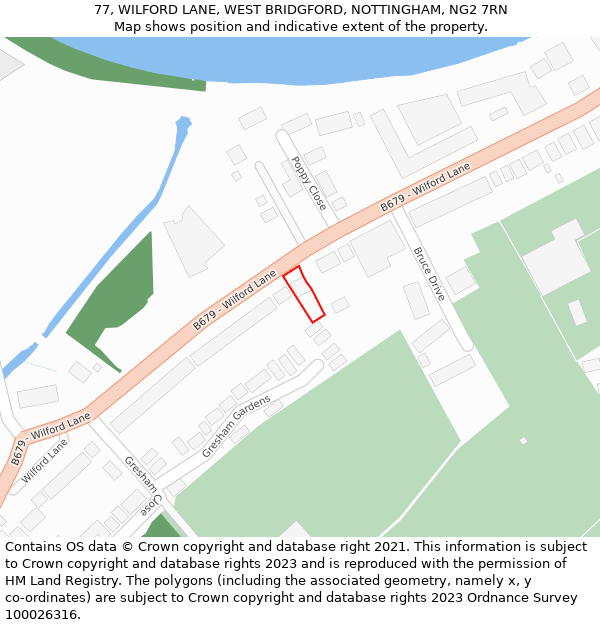 77, WILFORD LANE, WEST BRIDGFORD, NOTTINGHAM, NG2 7RN: Location map and indicative extent of plot