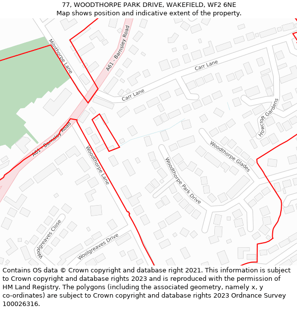 77, WOODTHORPE PARK DRIVE, WAKEFIELD, WF2 6NE: Location map and indicative extent of plot