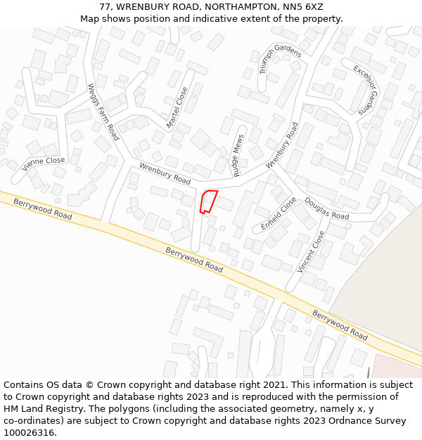 77, WRENBURY ROAD, NORTHAMPTON, NN5 6XZ: Location map and indicative extent of plot
