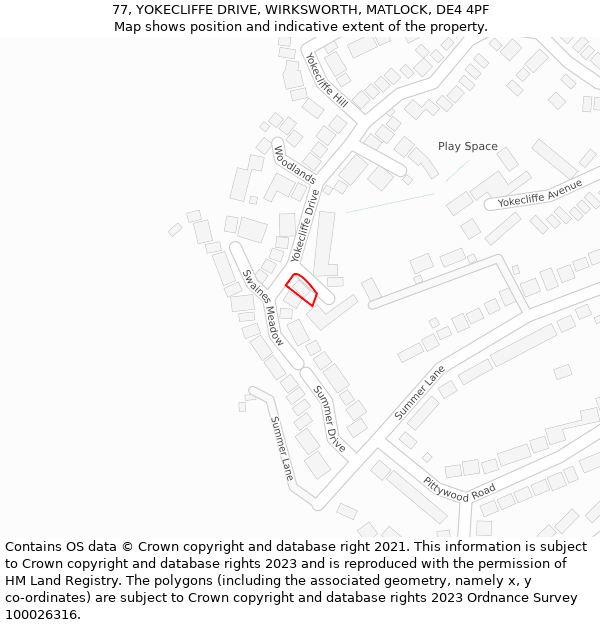 77, YOKECLIFFE DRIVE, WIRKSWORTH, MATLOCK, DE4 4PF: Location map and indicative extent of plot