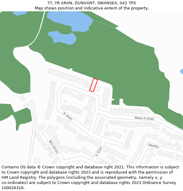 77, YR ARAN, DUNVANT, SWANSEA, SA2 7PX: Location map and indicative extent of plot