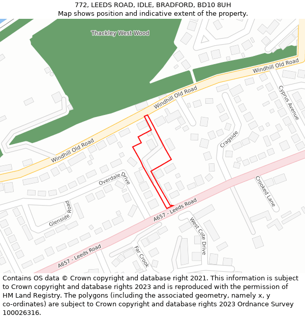 772, LEEDS ROAD, IDLE, BRADFORD, BD10 8UH: Location map and indicative extent of plot