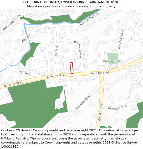 77A, BURNT HILL ROAD, LOWER BOURNE, FARNHAM, GU10 3LL: Location map and indicative extent of plot