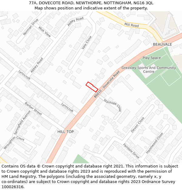 77A, DOVECOTE ROAD, NEWTHORPE, NOTTINGHAM, NG16 3QL: Location map and indicative extent of plot