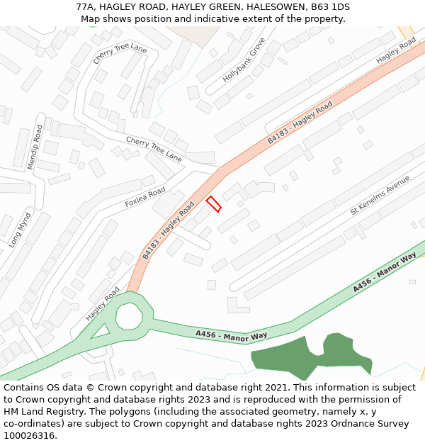 77A, HAGLEY ROAD, HAYLEY GREEN, HALESOWEN, B63 1DS: Location map and indicative extent of plot