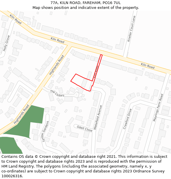 77A, KILN ROAD, FAREHAM, PO16 7UL: Location map and indicative extent of plot