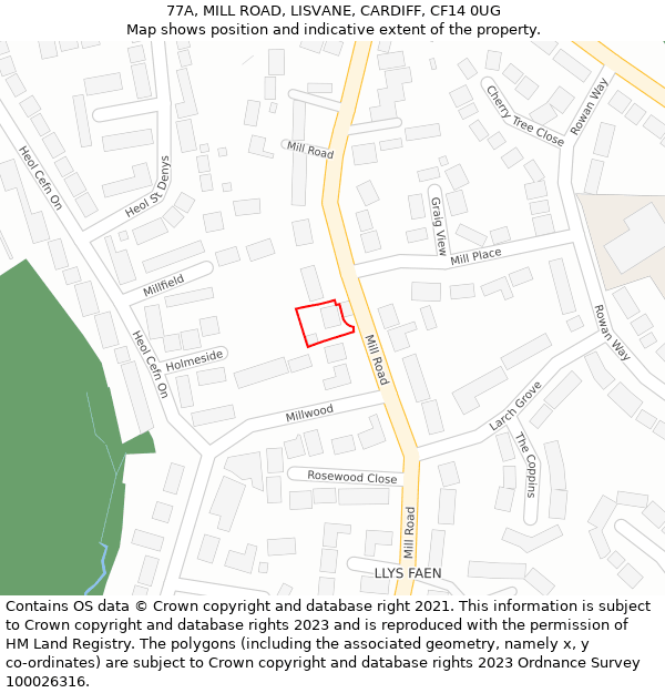 77A, MILL ROAD, LISVANE, CARDIFF, CF14 0UG: Location map and indicative extent of plot