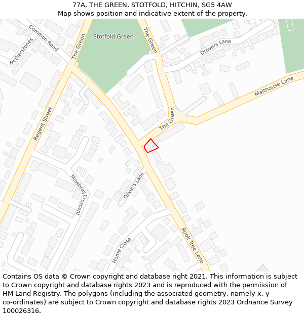 77A, THE GREEN, STOTFOLD, HITCHIN, SG5 4AW: Location map and indicative extent of plot