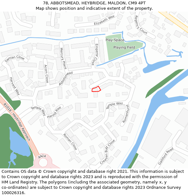 78, ABBOTSMEAD, HEYBRIDGE, MALDON, CM9 4PT: Location map and indicative extent of plot