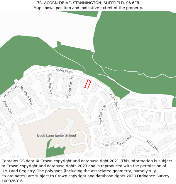 78, ACORN DRIVE, STANNINGTON, SHEFFIELD, S6 6ER: Location map and indicative extent of plot