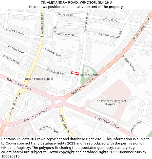 78, ALEXANDRA ROAD, WINDSOR, SL4 1HU: Location map and indicative extent of plot