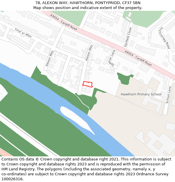 78, ALEXON WAY, HAWTHORN, PONTYPRIDD, CF37 5BN: Location map and indicative extent of plot