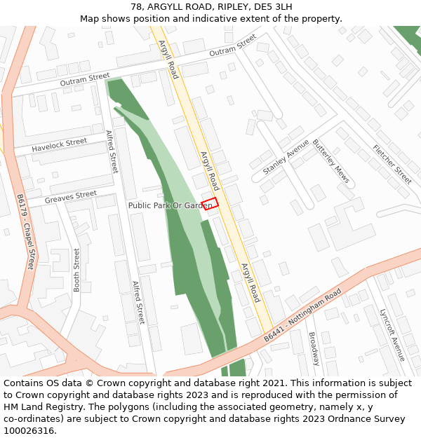 78, ARGYLL ROAD, RIPLEY, DE5 3LH: Location map and indicative extent of plot