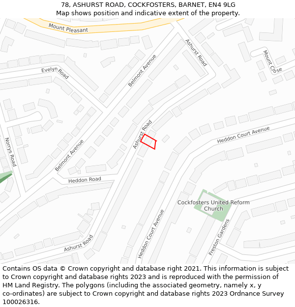 78, ASHURST ROAD, COCKFOSTERS, BARNET, EN4 9LG: Location map and indicative extent of plot