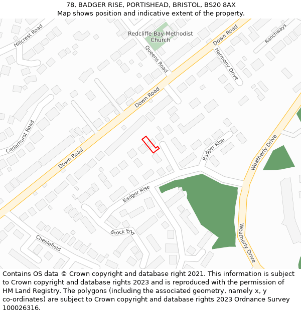 78, BADGER RISE, PORTISHEAD, BRISTOL, BS20 8AX: Location map and indicative extent of plot