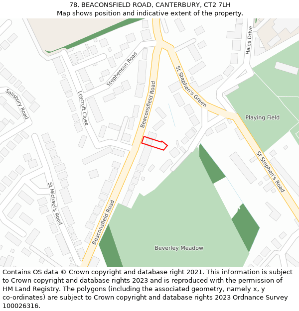 78, BEACONSFIELD ROAD, CANTERBURY, CT2 7LH: Location map and indicative extent of plot