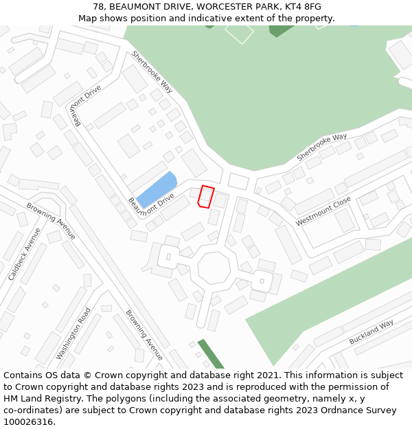 78, BEAUMONT DRIVE, WORCESTER PARK, KT4 8FG: Location map and indicative extent of plot