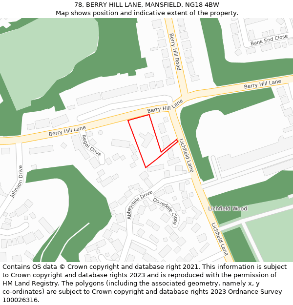 78, BERRY HILL LANE, MANSFIELD, NG18 4BW: Location map and indicative extent of plot