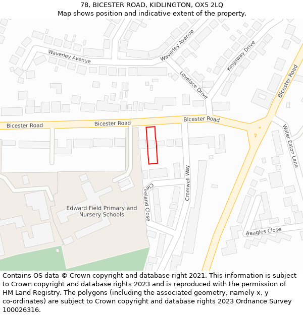 78, BICESTER ROAD, KIDLINGTON, OX5 2LQ: Location map and indicative extent of plot