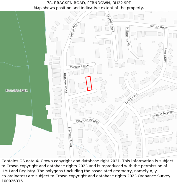 78, BRACKEN ROAD, FERNDOWN, BH22 9PF: Location map and indicative extent of plot