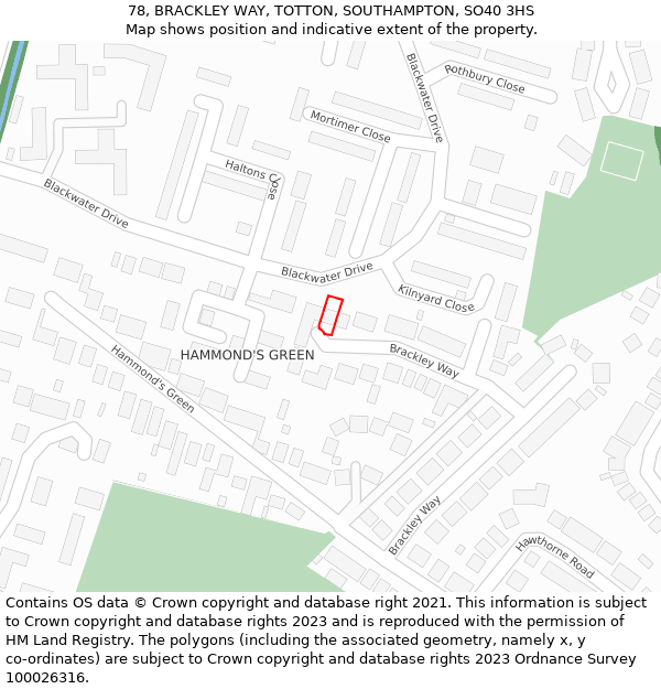 78, BRACKLEY WAY, TOTTON, SOUTHAMPTON, SO40 3HS: Location map and indicative extent of plot