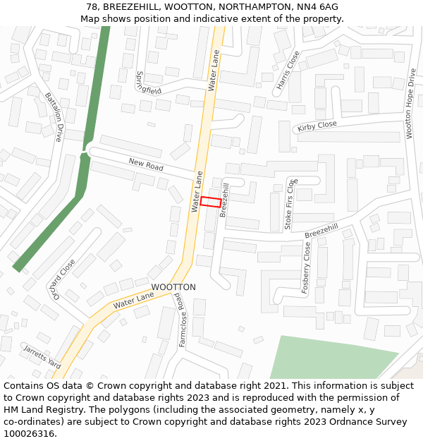 78, BREEZEHILL, WOOTTON, NORTHAMPTON, NN4 6AG: Location map and indicative extent of plot